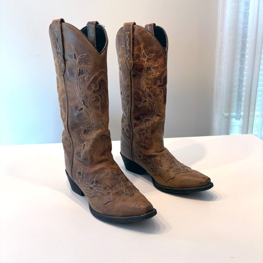 Laredo Western Women's Brown Leather Cross Point Snip Boots 52033‎ US Size 9 - Picture 2 of 12